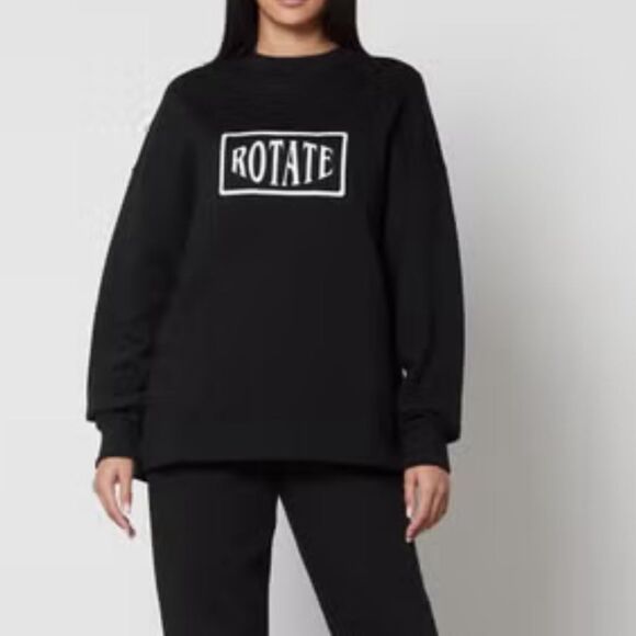 ROTATE Tops - Rotate Sunday Logo Embroidered Cotton Jersey Sweatshirt Black Size Large